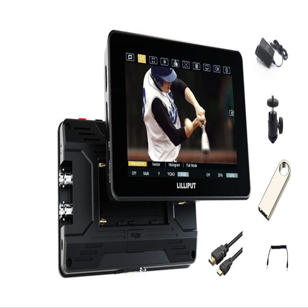 Lilliput HT5S 5.5 Inch Camera Monitor Urtra Bright 2000 NITS HDMI 2.0 Touch Screen 1920 * 1080 3G-SDI Sunlight Readable 3D LUT LANC Cable Field Monitor with Power Adapter
