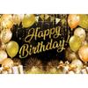 Leowefowa 10x6.5ft Happy Birthday Backdrop Balloon Fireworks Glitter Black and Gold Golden Spots Photography Background Cake Table Banner Party Photo Booth Props Portrait Photo Studio Shoot view 1
