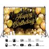 Leowefowa 10x6.5ft Happy Birthday Backdrop Balloon Fireworks Glitter Black and Gold Golden Spots Photography Background Cake Table Banner Party Photo Booth Props Portrait Photo Studio Shoot view 2