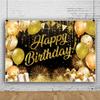 Leowefowa 10x6.5ft Happy Birthday Backdrop Balloon Fireworks Glitter Black and Gold Golden Spots Photography Background Cake Table Banner Party Photo Booth Props Portrait Photo Studio Shoot view 3