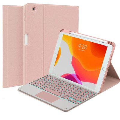 QYiiD iPad mini Touchpad Keyboard Case Compatible with iPad mini 5/4/3/2/1, Magnetically Detachable Backlit Keyboard, Smart Folio with Pencil Holder for iPad mini 5/Mini 4, Pink