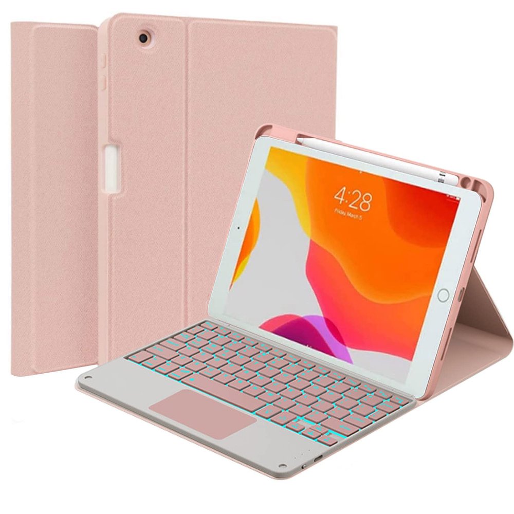 QYiiD iPad mini Touchpad Keyboard Case Compatible with iPad mini 5/4/3/2/1, Magnetically Detachable Backlit Keyboard, Smart Folio with Pencil Holder for iPad mini 5/Mini 4, Pink