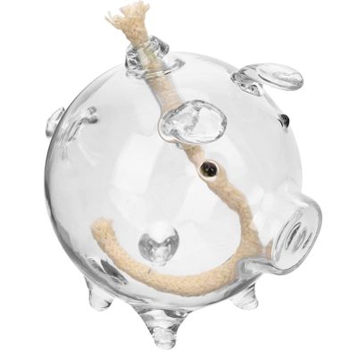 NOLITOY Glass Oil Lamp with Wick Cartoon Pig Transparent Lamp Globe Ornament for Candlelight Dinner Home Romantic Decor