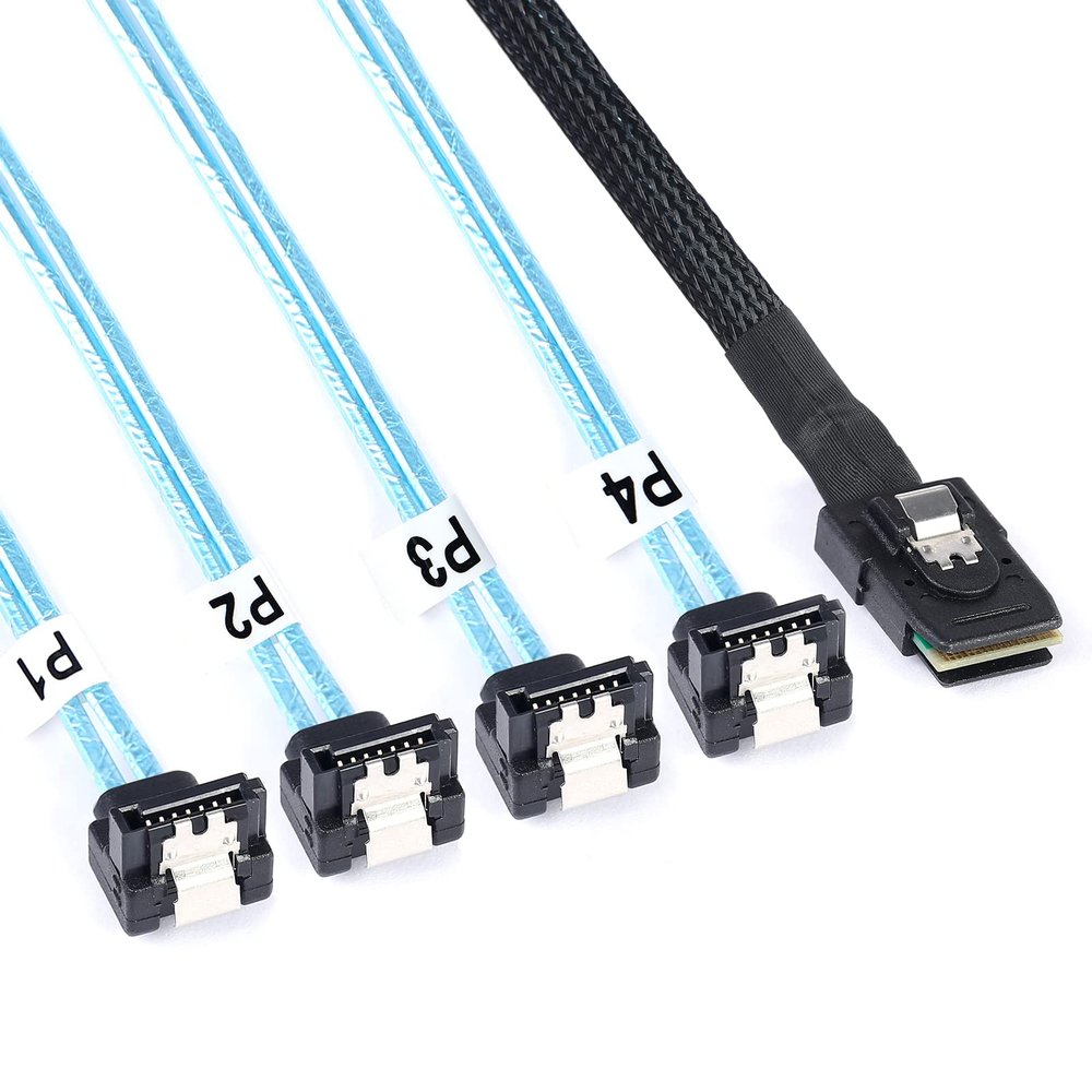 ADCAUDX 2Pack Mini-SAS to SATA-Cable 0.5M SFF-8087 to SATA 90 Degree Right Angle Forward Breakout Cable, SFF 8087 SAS Controller to Hard Driver (1.6FT)