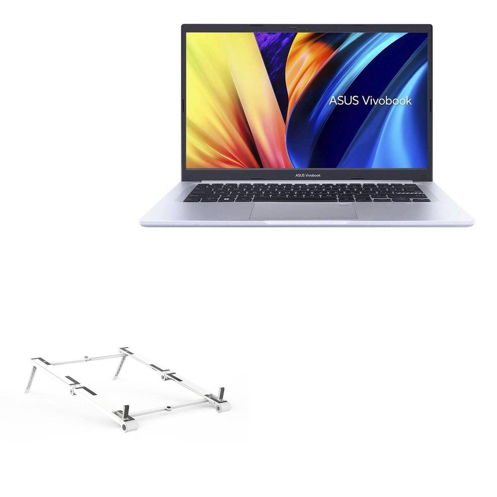 BoxWave Stand and Mount Compatible with ASUS VivoBook 14 (M1402) - Pocket Aluminum Stand 3-in-1, Portable Multi Angle Viewing Riser - Metallic Silver