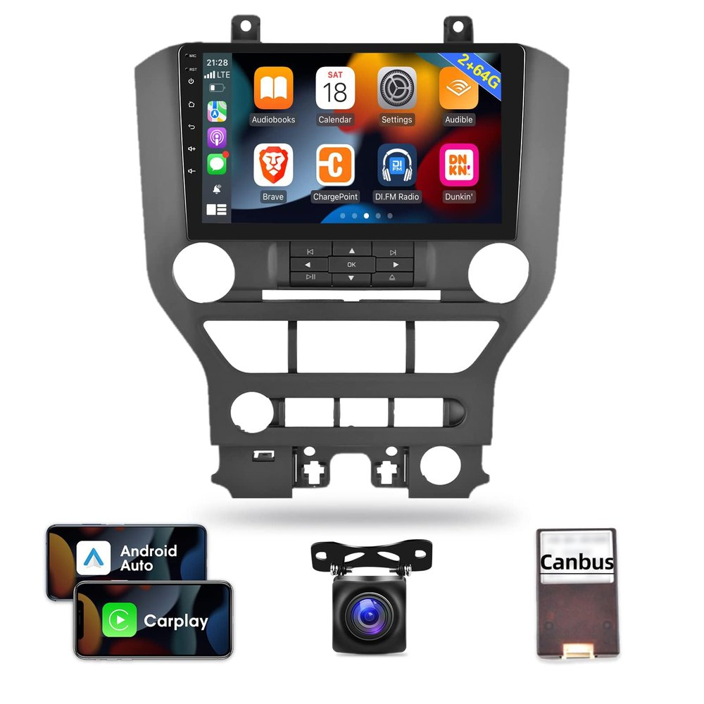[2G+64G] Car Radio for Ford Mustang 2015-2020 (Adapts to 3 Buttons Only), 9 inch Android 13 Touch Screen Car Stereo, Carplay/Android Auto/1080P/Hi-Fi Audio/Bluetooth +AHD Backup Camera+MIC