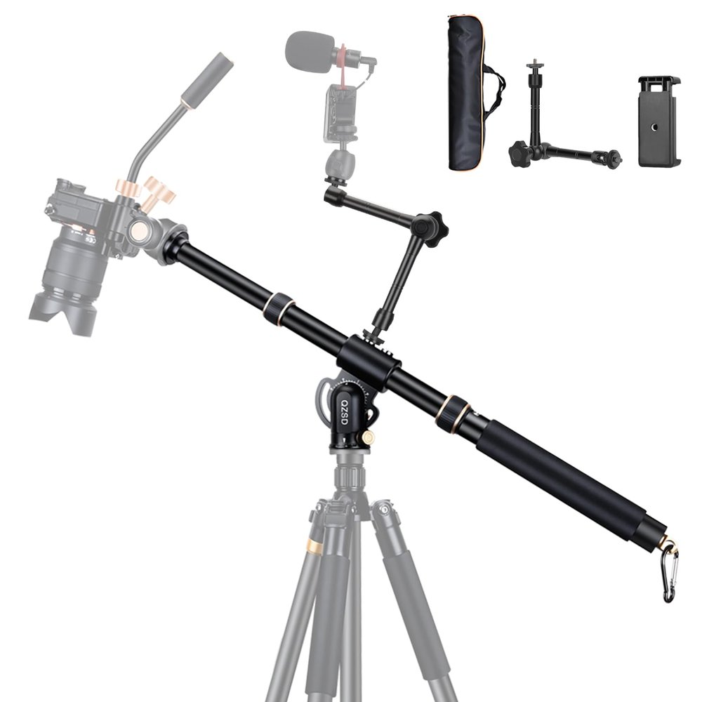 41" Aluminum Tripod Extension arm Retractable Horizontal Center Column arm with 1/4'' and 3/8'' scerws, 360 rotatable for Overhead, Multi-Angle Photography,Load Up to 33lbs,Tripod not Included