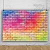 Laeacco 15x10ft Brick Wall Texture Backdrop, Colorful Watercolor Graffiti Painting Photography Background Dreamy Rainbow Backdrop for Birthday Party Supplies Kids Adult Portrait Photo Shoot,A view 2