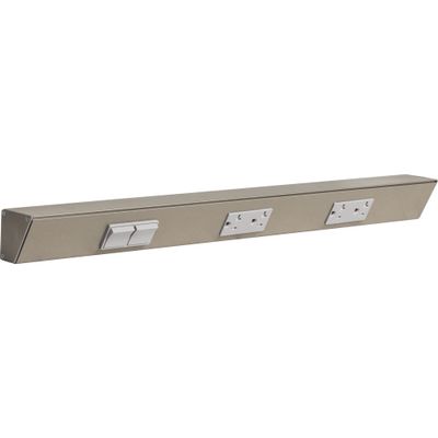 24" TR Switch Series Angle Power Strip, Left Switches, Satin Nickel Finish, Grey Switches and Receptacles
