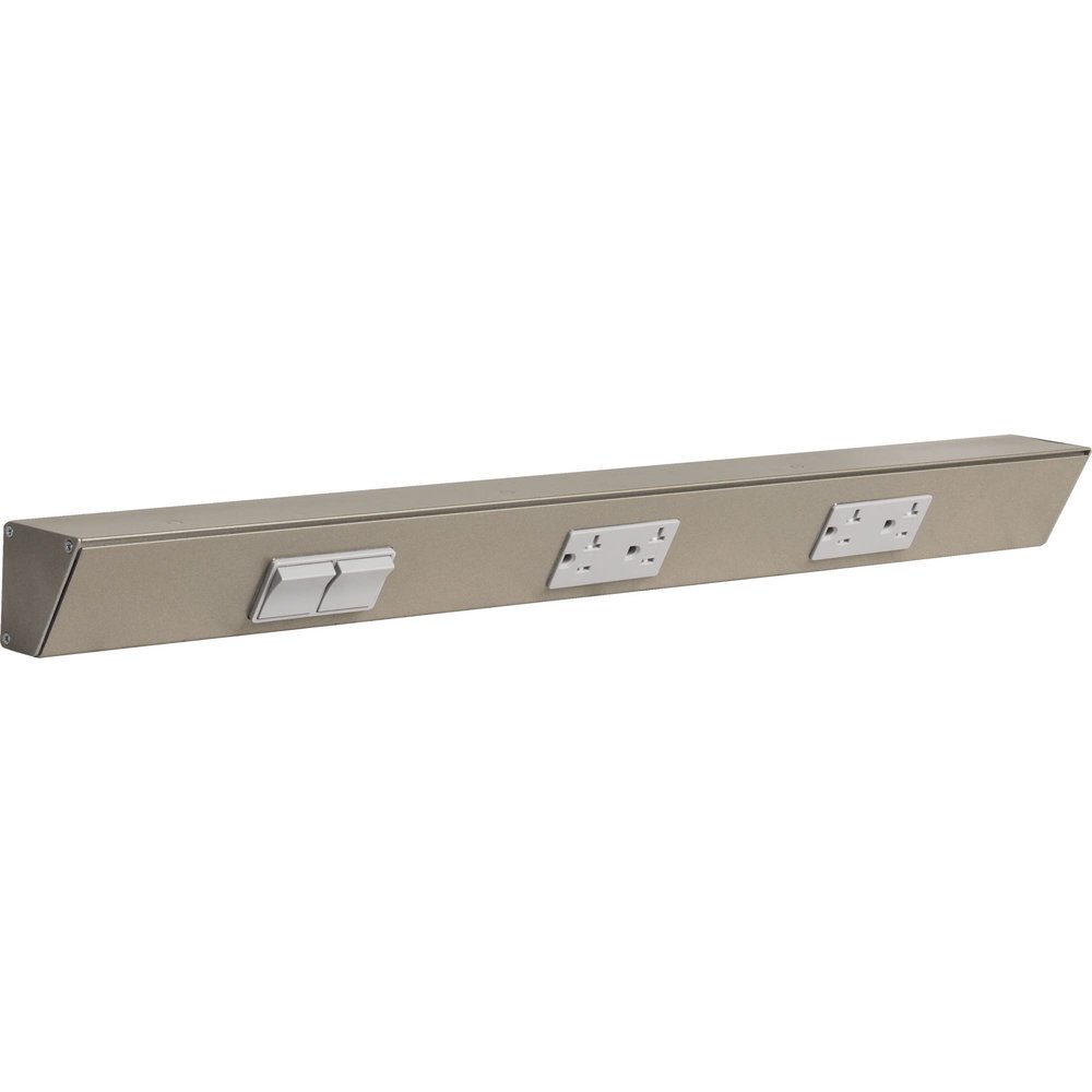 24" TR Switch Series Angle Power Strip, Left Switches, Satin Nickel Finish, Grey Switches and Receptacles
