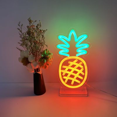 DUNACO Pineapple Neon Sign 10x5 Inch Neon Desk Light for Room Tabletop Decor Cute Fruit Pineapple Night Light Handmade Dimmable LED Decorative Lamp for Bedroom Nursery Dorm Teen Room Girls Kids Gifts