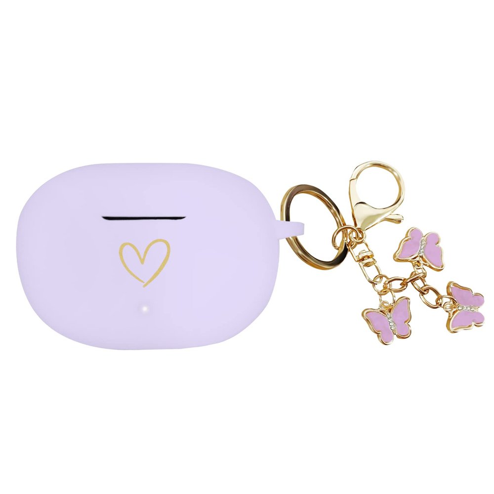AIIEKZ Compatible with Beats Studio Buds 2021, Soft Silicone Case with Gold Heart Pattern for Beats Studio Buds Case with Cute Butterfly Keychain for Girls Women (Lavender Purple)
