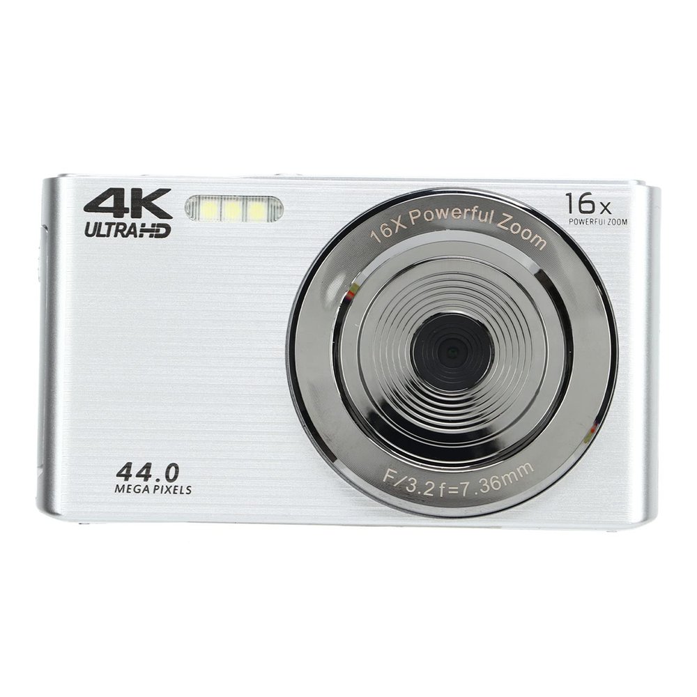 Digital Camera Vlogging Camera, 2.8in Screen 16X Digital Zoom Camera 44MP Photo 4K Video Camera, Built in Fill Light, USB Charging, 1200mAh, for Vlogger, Home, Travel (Silver)