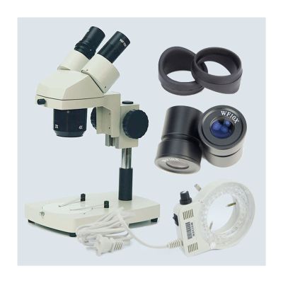 JUIYU Microscope Accessories Kit 20X 40X PCB Repairing Soldering Industry Microscopio with External LED Ring Light, Binocular Stereo Microscope Microscope Slides