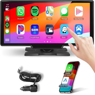 Podofo 10.26inch Wireless Carplay Screen for Car,Wireless Carplay Android Auto,1080P IPS Touch Screen 2 Bluetooth/Hands-Free/GPS/FM/Aux/TF Card/MirrorLink/Camera Not Included