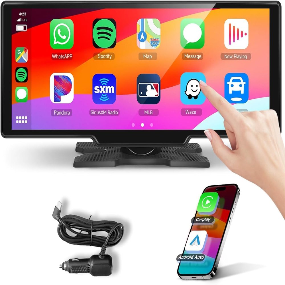 Podofo 10.26inch Wireless Carplay Screen for Car,Wireless Carplay Android Auto,1080P IPS Touch Screen 2 Bluetooth/Hands-Free/GPS/FM/Aux/TF Card/MirrorLink/Camera Not Included