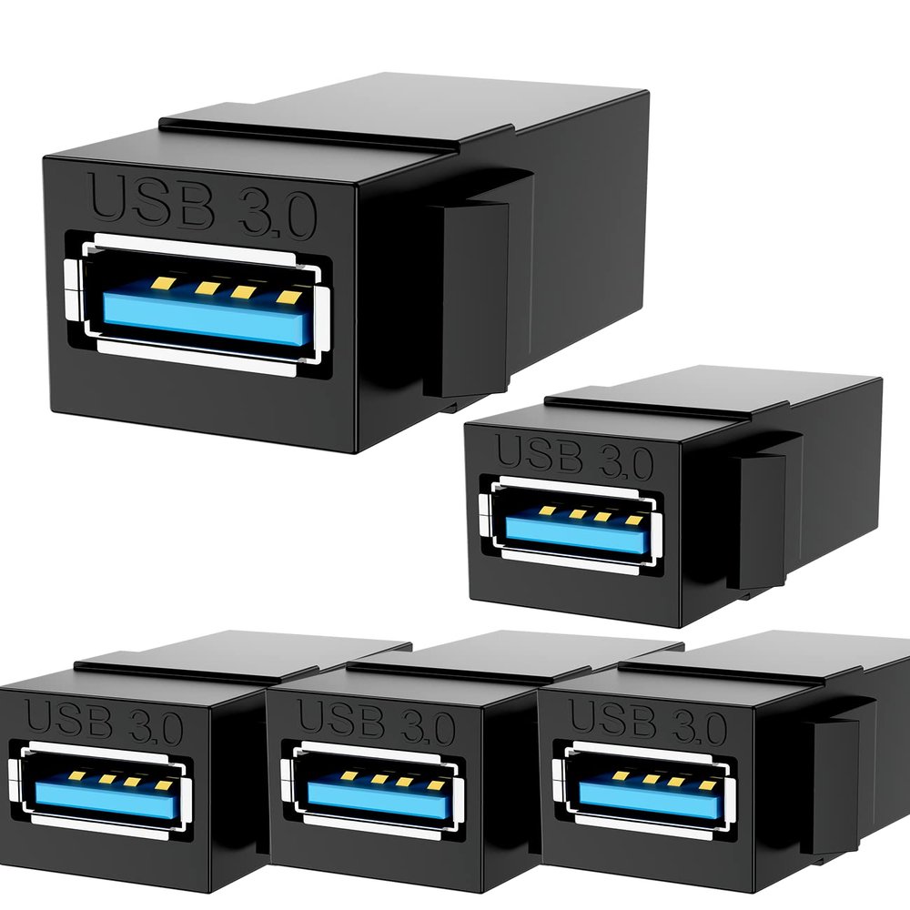 PANPEO USB 3.0 Keystone Jack Insert, Female to Female USB Coupler Adapter (5-Pack, Black) for Wall Plate and Panel