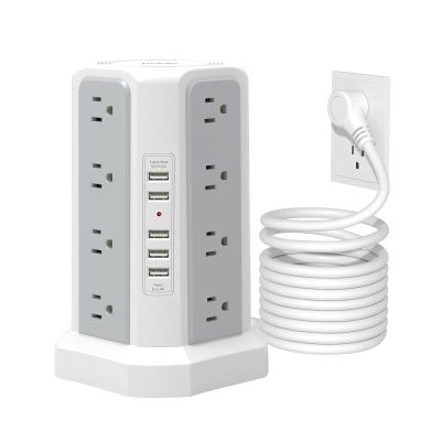 Surge Protector Power Strip Tower with USB Ports, Fararaka 10 FT Extension Cord with 16 Multiple Outlets and 5 USB Ports, Flat Plug Charging Station for Home, Office, Dorm Room