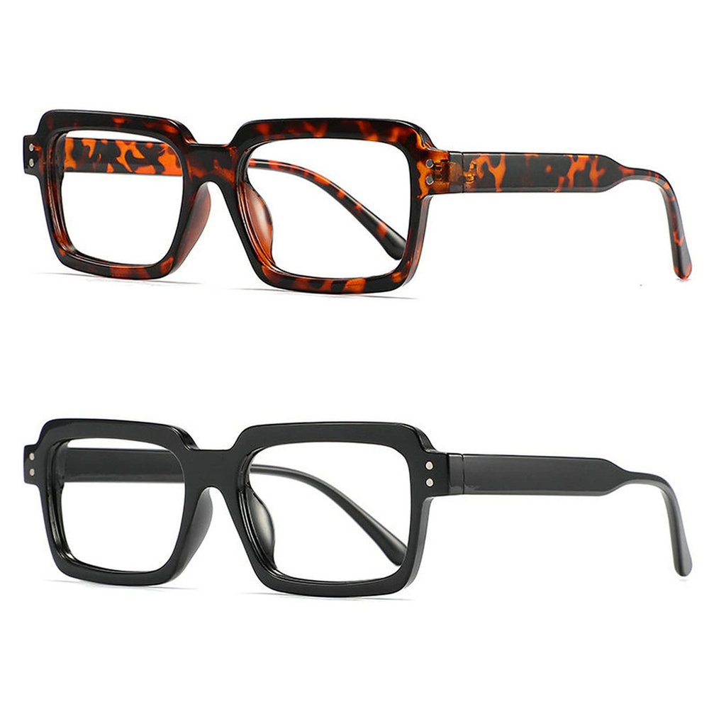 COTIA 2 Pack Retro Small Square Reading Glasses Men Women Blue Light Blocking Computer Readers Anti UV Ray Eyeglasses (2pcs leopard+black, 2.25, multiplier_x)
