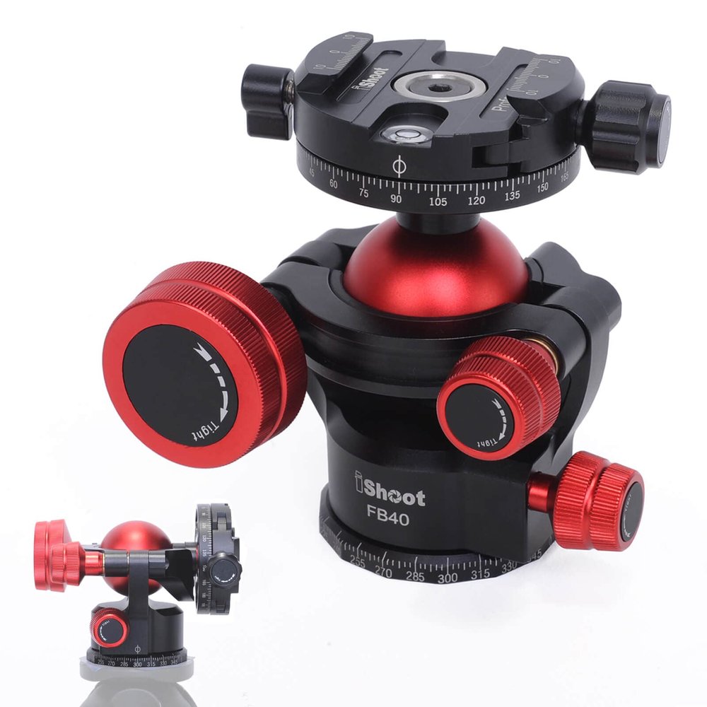 iShoot Tripod Ball Head 360 Rotate and 90 Tilt with 3/8 Screw Hole and Arca-Swis Fit Quick Release Plate Clamp, for DSLR Camera, Tripods, Monopods, Camera Slider, Camcorder, Max Load 5kg / 11lbs