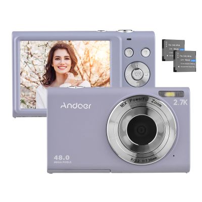 Andoer Digital Camera, 2.7K Digital Small Camera Compact Video Camcorder 48MP Auto Focus 2.88 Inch IPS Screen 16X Zoom Anti-Shake Face Detact Smile Capture Built-in LED Fill Light for Kids Teenagers