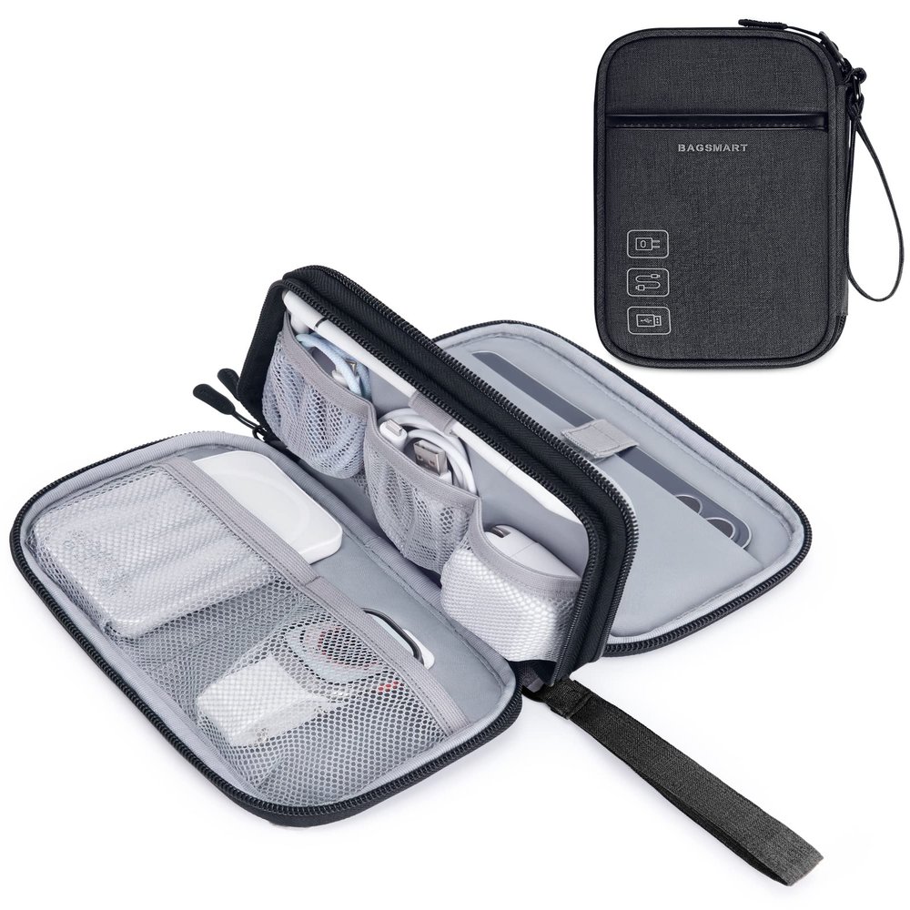 BAGSMART Cord Organizer Travel Cable Organizer Bag Tech Electronic Organizer Travel Case, Travel Essentials for Charger, Cable, Phone, Flash drive, Double Layer-Black