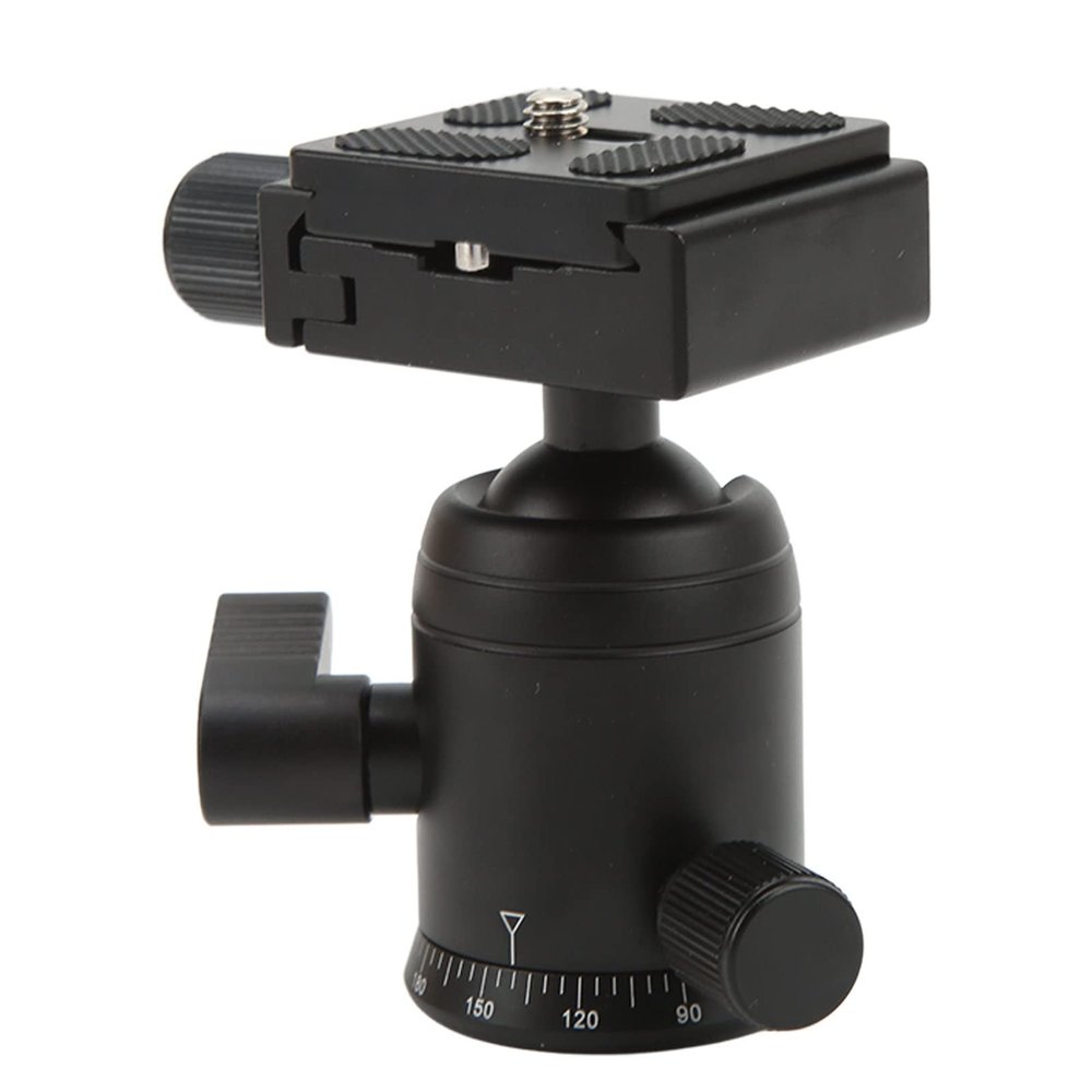 Camera Ball Head, Portable Tripod Head with Level Gauge, 3/8in Interface, Aluminum Alloy Ball Head Mount for Video Recording