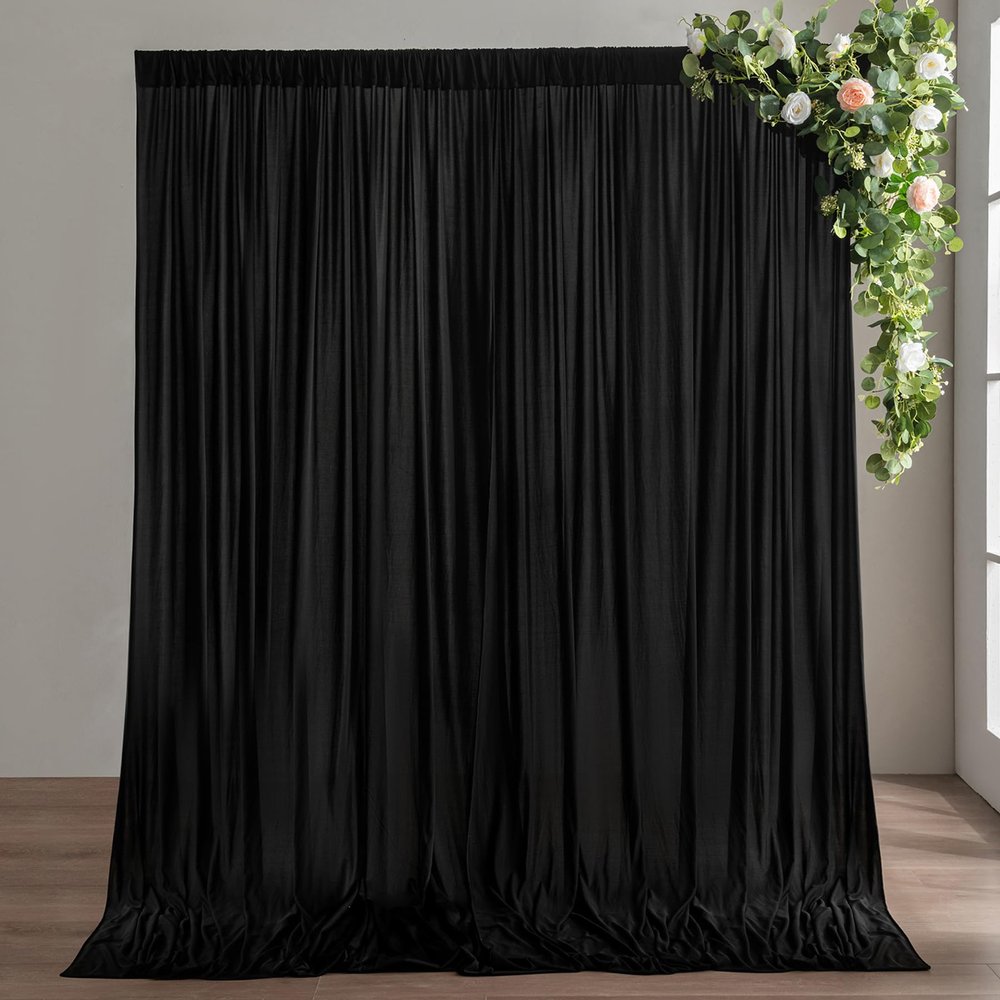 10ft10ft Black Backdrop Curtain, Wrinkle Free Thick Polyester Drapes for Backdrop, 2 Panels 5ft x 10ft Photo Backdrop Curtains for Parties Birthday Wedding Graduation Photography Background Cloth
