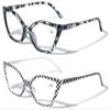 V.W.E. 2 Pairs Women Pointed Tip Cat Eye Anti-Blue Reading Glasses - Clear Lens UV Protection Computer Readers (1 Grey 1 Checker, 3.00, multiplier_x) view 1