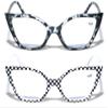 V.W.E. 2 Pairs Women Pointed Tip Cat Eye Anti-Blue Reading Glasses - Clear Lens UV Protection Computer Readers (1 Grey 1 Checker, 3.00, multiplier_x) view 2