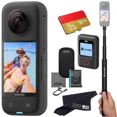 Insta360 X3 Remote Bundle- Waterproof 360 Action Camera with 1/2" 48MP Sensors, 5.7K 360 HDR Video, 4K Single-Lens, 2.29" Touchscreen, AI Editing |Bundle Includes Selfie Stick,GPS Action Remote&1TB