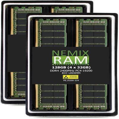 NEMIX RAM 128GB (4X32GB) DDR4 2400MHZ PC4-19200 2Rx4 1.2V CL17 288-PIN ECC LRDIMM KIT Load Reduce Server Memory Compatible with Dell PowerEdge T440 Tower