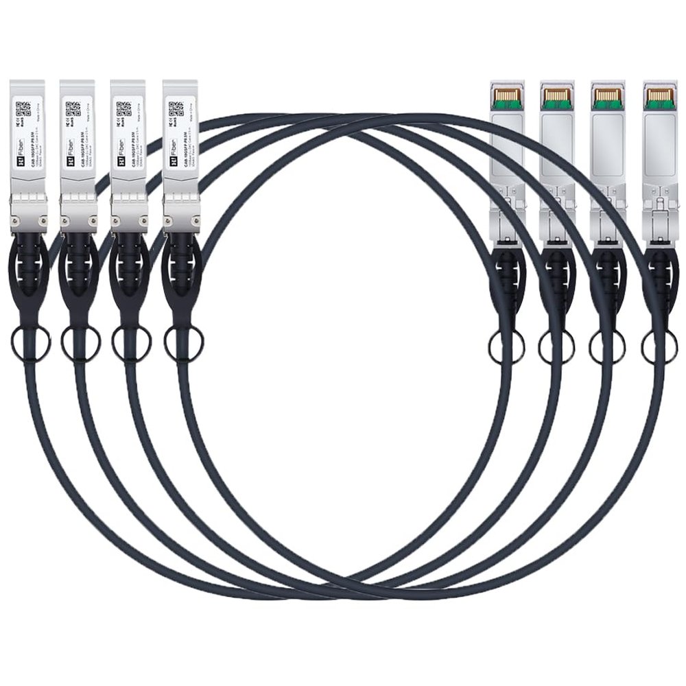 H!Fiber 4 Pack SFP+ Cable, 10G SFP+ DAC, 1M(3.3ft), Passive Direct Attach Copper Twinax Cable for Cisco SFP-H10GB-CU1M, Ubiquiti UniFi UC-DAC-SFP+, Meraki, Mikrotik, Intel, Fortinet, Netgear
