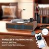 Turntable Record Player with Built-in Speakers, Vinyl Record Player Support Bluetooth Playback Auto Stop 33&45 RPM Speed RCA Line Out AUX in All-in-one Belt-Drive Turntable for Vinyl Records view 4
