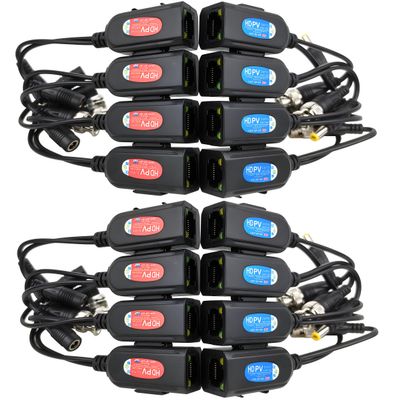 HXMCIHEPO 8 Pair Video Balun with Power, BNC to Cat5 Adapter, Ground Loop Isolated HD Analog Surveillance Camera Cable Ethernet Transceiver - Compact and Weatherproof