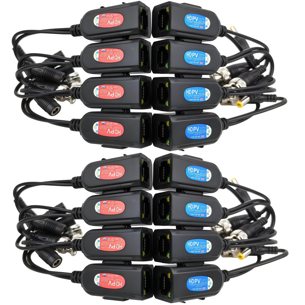 HXMCIHEPO 8 Pair Video Balun with Power, BNC to Cat5 Adapter, Ground Loop Isolated HD Analog Surveillance Camera Cable Ethernet Transceiver - Compact and Weatherproof