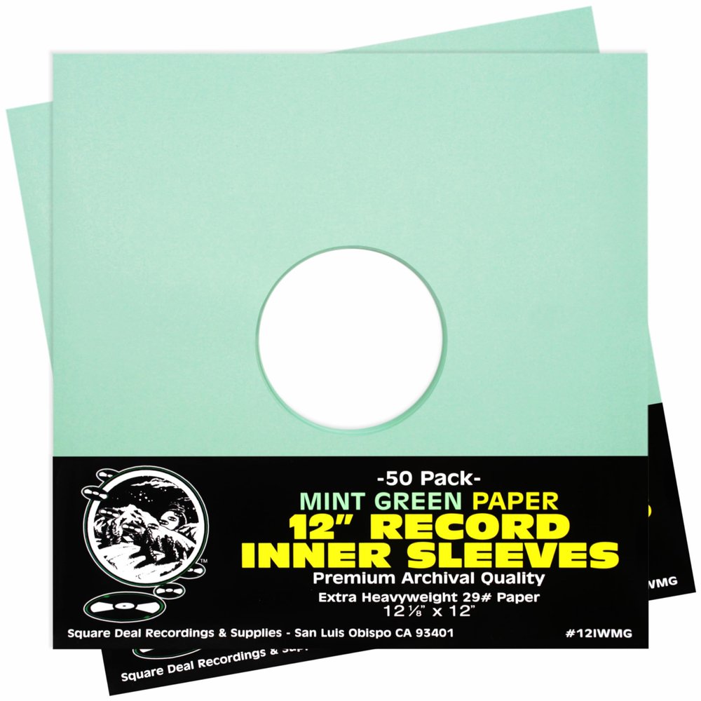 (100) Mint Green Paper Super Heavyweight 12" Record Inner Sleeves with Center Hole - 12IWMG