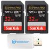 SanDisk 32GB SD Extreme Pro Memory Card (Two Pack) Works with Nikon D3500, D7500, D5600 Digital DSLR Camera (SDSDXXO-032G-GN4IN) Bundle with (1) Everything But Stromboli MicroSDXC & SD Card Reader view 1