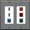 RiteAV 2 HDMI 4 Cat6 Ethernet Mixed Color Wall Plate - 2 Gang [Stainless/White] view 1