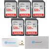SanDisk 128GB Ultra - 5 Pack UHS-I Class 10 SD Flash Memory Card Retail (SDSDUNB-128G-GN6IN) Bundle with Everything But Stromboli Multi Slot Card Reader & Micro Fiber Cloth view 1