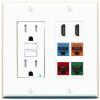 RiteAV 2 HDMI 4 Cat6 Ethernet Mixed Color Wall Plate - GFCI Outlet [White] view 1