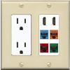 RiteAV 2 HDMI 4 Cat6 Ethernet Mixed Color Wall Plate - Outlet [Ivory/White] view 1