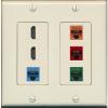 RiteAV 2 HDMI 4 Cat6 Ethernet Mixed Color Wall Plate - 2 Gang [Light-Almond] view 1
