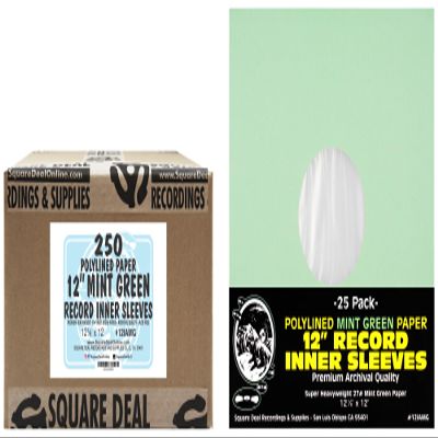 12" LP Vinyl Plastic Polylined Paper Colored Record Inner Sleeves - Heavyweight - Mint Green (250)