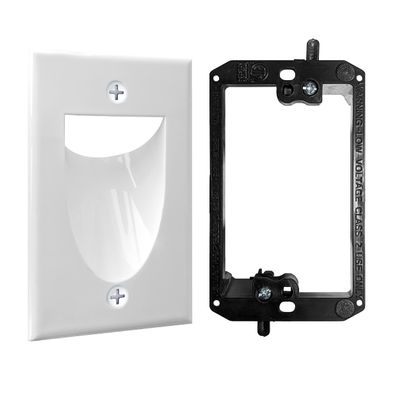 1 Pack Wall Plate Cable Pass Through with Bracket - In Wall Cable Management Kit - Recessed Cable Wall Plate Pair with Single Gang Low Voltage Mounting Bracket - Decorator Cover for Low Voltage Cables
