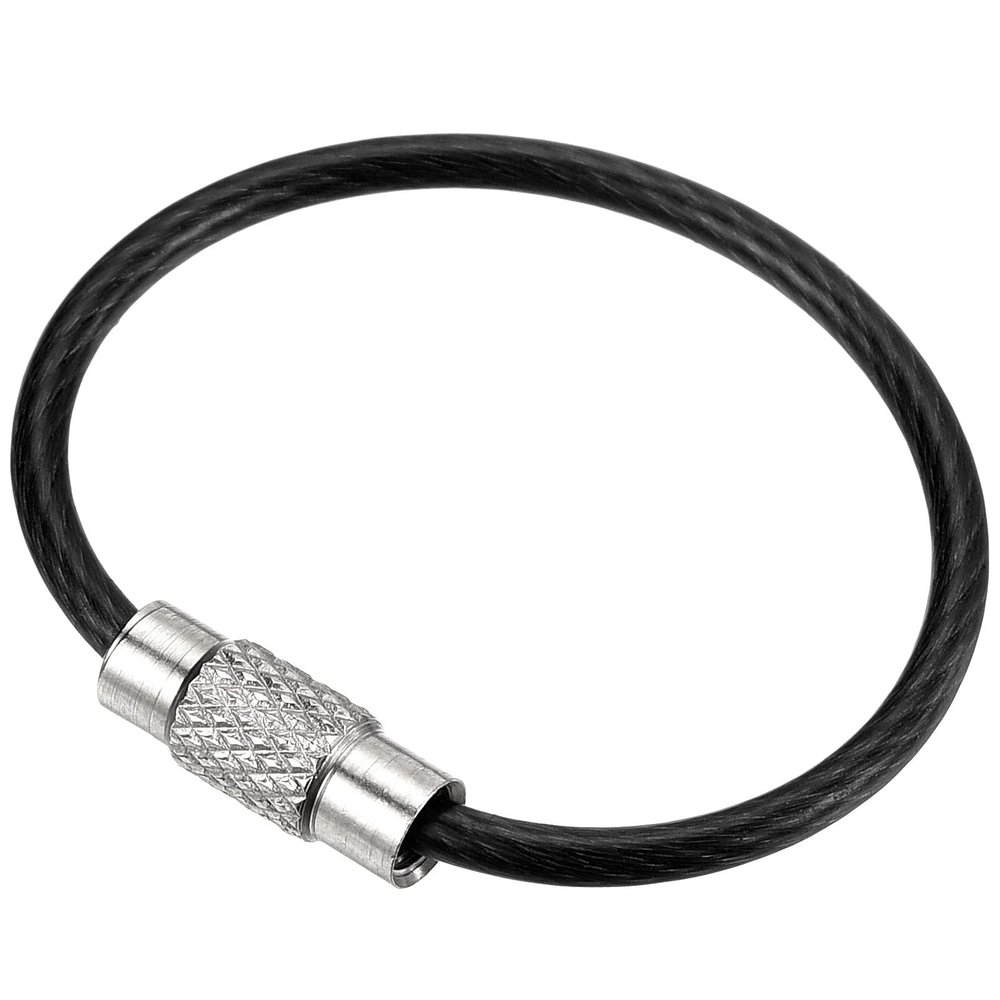 PATIKIL 3.5 Inch Length Wire Keychain Cable, 10 Pack Stainless Steel Key Ring Loop, Black