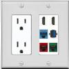 RiteAV 2 HDMI 3 Cat6 Ethernet USB3 Mixed Color Wall Plate - Outlet [Gray/White] view 1