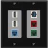 RiteAV 2 HDMI 3 Cat6 Ethernet USB3 Mixed Color Wall Plate - 2 Gang [Black/Gray] view 1