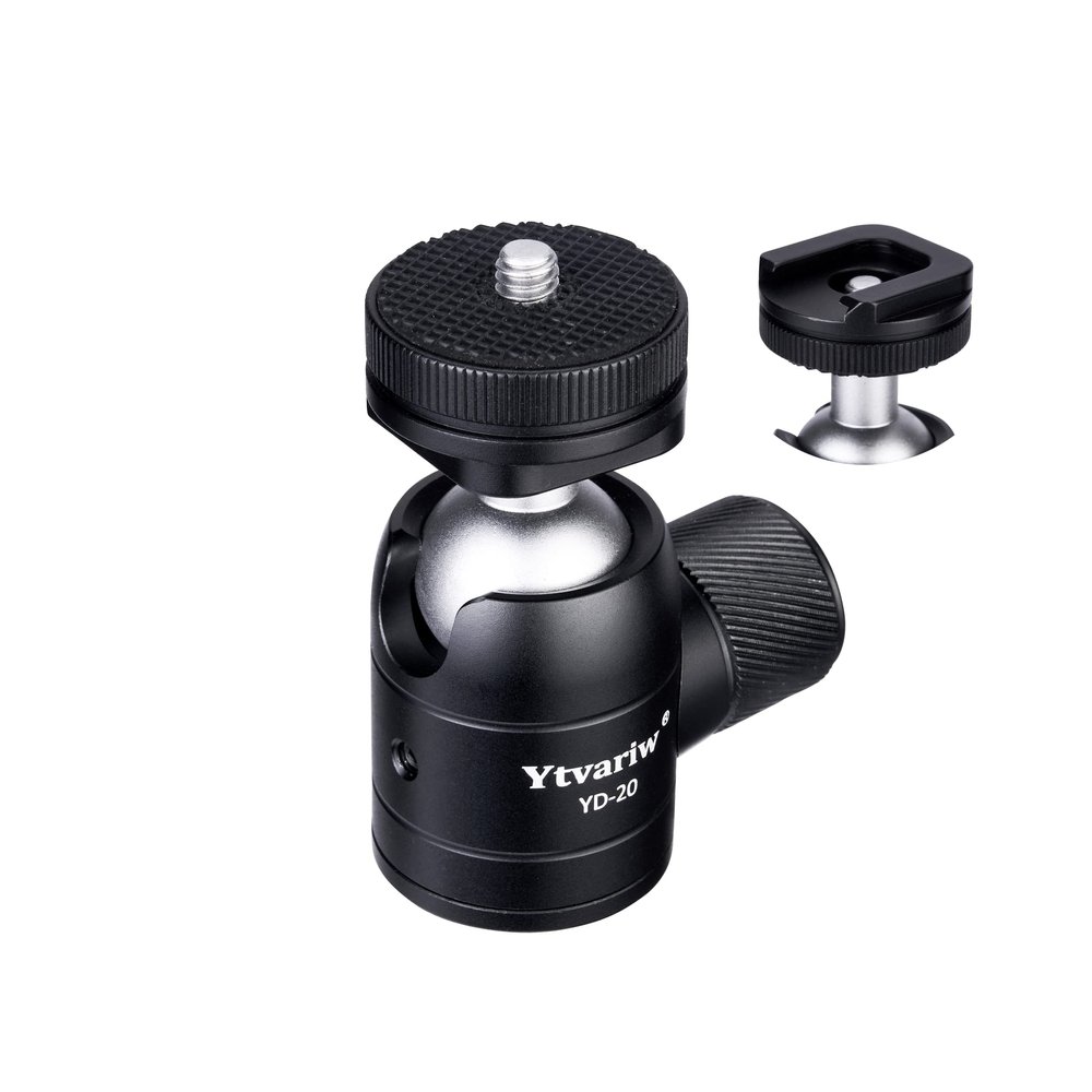 Camera Tripod Mini Ball Head with Cold Shoe Mount,360 Panoramic Aluminum Alloy Ball Head Mount with 1/4" Screw for DSLR Camera,Cell Phone,Monitor,LED Video Light,Microphone