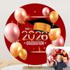 OERJU Red Graduation Round Backdrop Cover Class of 2026 Graduation Round Background Trencher Cap Balloon Congrats Grad Prom Party Decorations Circle Arch Backdrop Cover Photo Shoot Props 7.5x7.5ft view 1